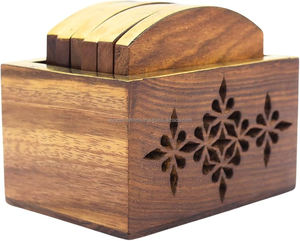 Ensemble de 6 sous-verres ronds en bois avec incrustations en laiton faits à la main, décoration vintage classique pour la maison, sous-verres en sheesham, épaisseur de 5 mm - Product Image 2