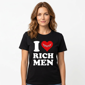 T-shirt noir imprimé « I Love Rich Men », manches courtes, col rond, jersey décontracté en coton, coupe classique pour homme - Product Image 4