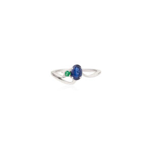 925 Sterling <b>Silver</b> Rhodium Plated Oval Sapphire & <b>Emerald</b> Two Stone Wedding <b>Ring</b> Luxury Handmade Fine Wholesale Jewelry - Product Image 1