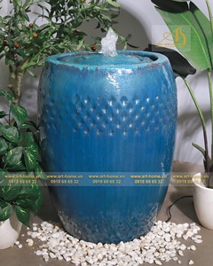 Fontaine décorative en céramique légère, fabriquée à la main au Vietnam (WF016H61), pour jardin et extérieur, décoration artistique paysagère, diamètre 61 cm - Product Image 4