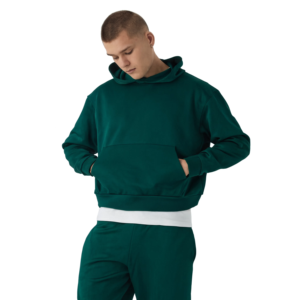 Ensemble de survêtement vert foncé à capuche, coupe longue, couleur unie, décontracté, en coton respirant, coupe classique, style automne - Product Image 3