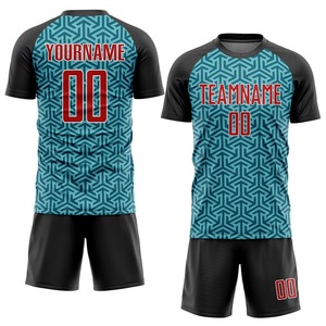 Conjunto de Uniforme de Fútbol Sublimado Personalizado con Patrón Geométrico, Pantalones Cortos Negros, Unisex, para Adultos, de Poliéster que Absorbe la Humedad - Product Image 1