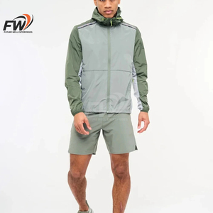 ชุดเซ็ตเสื้อแจ็คเก็ตและกางเกงวินด์เบรกเกอร์ผ้าไนลอนเนื้อนุ่มแบบทอ พร้อมปักโลโก้ตามสั่ง (OEM) สำหรับผู้ชาย - Product Image 3