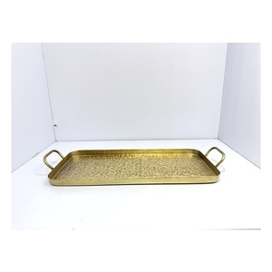 Plateau de service en fer martelé doré antique avec motif artistique vintage, grand plateau de console pour la décoration intérieure - Product Image 2