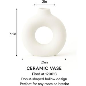 Vaso Moderno in Ceramica Bianca Alto 7,5 Pollici, Centrotavola per Tavolino da Caffè, Decorazione per Soggiorno, per Fiori - Product Image 3