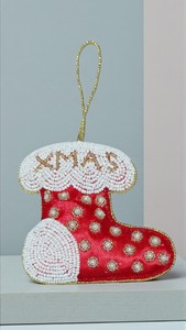 Calcetín Navideño Decorativo Zari para Colgar con Bordado de Cuentas y Perlas – Adorno Festivo Hecho a Mano para Pared/Árbol - Product Image 2