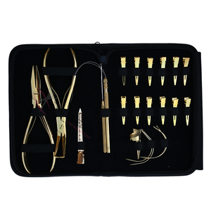 Gold Hair Extension Tools Kit with 7 Inch Flat Beads Crimping Plier Microlink Removal Plier <b>Hook</b> Loop Set Styling <b>Clips</b> Needles - Product Image 6