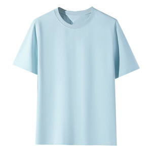 Camiseta de algodón romano de cuello redondo, personalizada OEM, nueva colección de verano, para hombre, de alta gama, color liso, transpirable, sin necesidad de planchado, manga corta. - Product Image 4