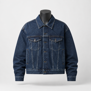Veste en jean bleu foncé surdimensionnée pour homme, style vintage, en coton, fabrication OEM ODM, vente en gros - Product Image 1