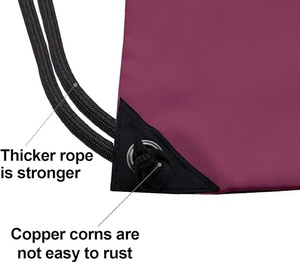 Purple Nylon <b>Drawstring</b> <b>Backpack</b> with Zippered Pocket 30-40L Capacity for Sports and Gym Use - Product Image 3
