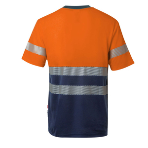 Men's <b>Orange</b> Navy Reflective Work T-Shirt Short Sleeve Round Neck Breathable Polyester Safety Apparel High Visibility Stripes - Product Image 5