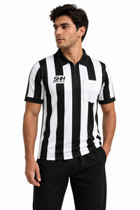 Camiseta de Árbitro de Fútbol a Rayas Blancas y Negras para Hombre, Cuello Polo, Bolsillos Dobles en el Pecho, Manga Corta, Uniforme Profesional para Oficiales de Juego - Product Image 5