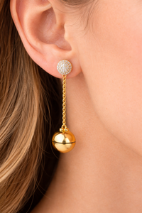 Pendientes de Plata de Ley 925 Chapados en Oro con Bola Colgante y Circonitas, Joyería Nupcial - Product Image 3