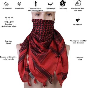 Écharpe Shemagh Keffiyeh carrée rouge et noire, motif tropical, foulard arabe traditionnel à carreaux, écharpe tactique du désert, qualité supérieure en coton - Product Image 1