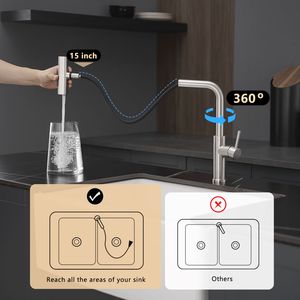 Rubinetto da Cucina Monocomando in Nichel Spazzolato con Doccetta Estraibile - Rubinetti da Cucina Premium - Product Image 4