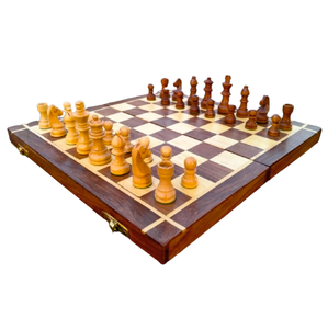 Jeu d'échecs classique en bois avec logo personnalisé, fabriqué à la main, pliable, pour voyage, pour adultes, vente en gros - Product Image 1