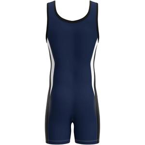 Men's Fitted Wrestling Singlet One-Piece Spandex Nylon Stretch <b>Blue</b> With White And Black Stripes Adult Martial Arts Wear - Product Image 6