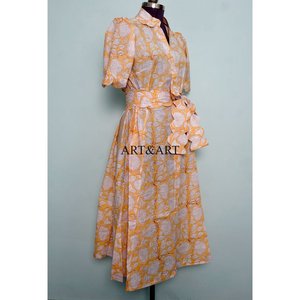 Robe longue élégante vintage pour femme à manches courtes, imprimé floral, style doux, pour l'été, le bureau, les fêtes, décontractée, coupe trapèze, longueur midi, pour les vacances - Product Image 5