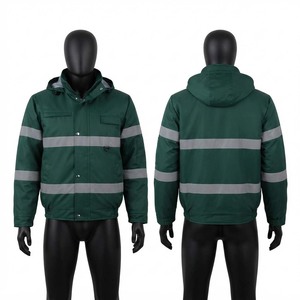 Chaqueta Transpirable de Lona Oxford de Poliéster de 300 GSM con Cinta Reflectante, Capucha, Color Verde, Ropa de Trabajo, Logotipo Personalizado en Relieve, Chaqueta de Seguridad - Product Image 1