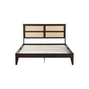 Letto matrimoniale in legno color espresso con testiera in rattan e piedini di supporto in legno massello di gomma - Product Image 4