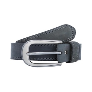 Solid Double Stitched Black Premium Leather Casual <b>Belt</b> for <b>Men</b> with Nickel Plated Single Pin Brass Buckle Custom Sizes - Product Image 2