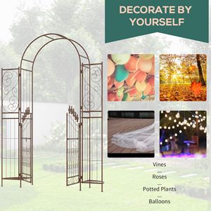 Arco da Giardino in Alluminio da 7 Piedi con Motivo Fleur De Lis, Porte con Chiusura, Scaffali Porta Piante e Supporto per Piante Rampicanti, Ideale per Cerimonie - Product Image 4