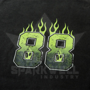 Men's Oversized Black T-<b>Shirt</b> With Green <b>Flame</b> 88 Print Screen Printing Street Style Short Sleeve O-Neck Cotton Jersey - Product Image 3
