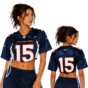 Wholesale Lace Up Cropped American Football Jersey Women Custom Mesh Number Streetwear Sports <b>Top</b> OEM Custom Number Production - Product Image 1