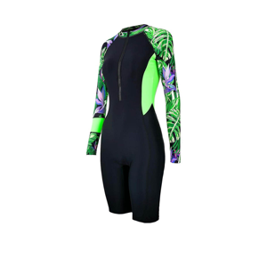 Women One Piece Swimsuit Long Sleeve Tropical Print Anti-UV Swimwear Shorts Bottom Round Neck Spandex Polyester - Product Image 4