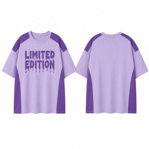 Camiseta de Edición Limitada Morada con Mangas Raglán, Estilo Urbano Oversize, Cuello Redondo, Tejido con Estampado de Letras y Ribete en Contraste, Camiseta con Relieve - Product Image 1