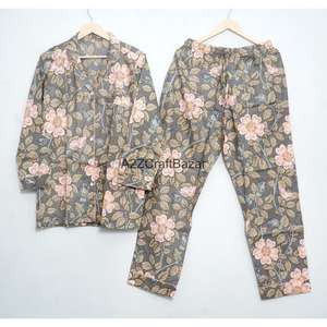 Elegante Conjunto de Pijama para Mujer, 100% Algodón Puro, Estampado Digital, Cintura Elástica Suave, Transpirable, Manga Larga - Product Image 5