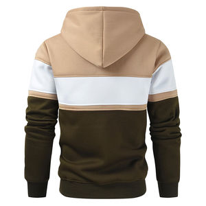 Sweat à capuche pour homme bicolore kaki, blanc et vert olive avec poche kangourou – Vêtements en gros OEM ODM - Product Image 4