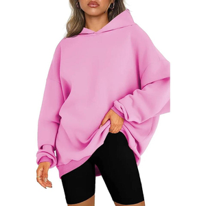 Sweat-shirt à capuche oversize bleu clair pour femme, en mélange de coton doux, pull à manches longues, épaules tombantes, coupe décontractée ample, broderie - Product Image 3