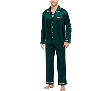 <b>Men</b> Silk Satin <b>Pajamas</b> Long Sleeve Solid Color Classical Style Autumn Sleepwear with Pockets Machine Washable - Product Image 5