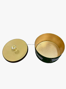 Wholesale Indian Pichwai Cow Enamel Printed Flat <b>Storage</b> Jar Metal Container Gold Lid Crystal Knob Bulk - Product Image 4