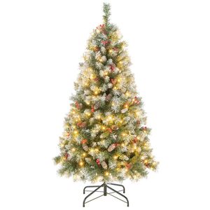Albero di Natale Artificiale con Luci LED Bianco Caldo e Rami in PVC - Product Image 1