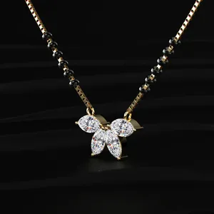 Collier pendentif demi-fleur en diamant CVD de laboratoire taille marquise, bijou romantique, cadeau Mangalsutra, design spécial pour jeune mariée, IGI - Product Image 3