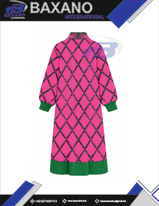 Alpha | Kapa | Alpha Women's Long Pink Green Argyle Knit <b>Duster</b> <b>Cardigan</b> Mandarin Collar Winter Sweater With Pockets Sweater - Product Image 5