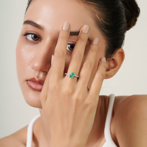 Most Selling Products K14 Real White Gold Oval Shape Emerald & Round Cut Diamond <b>Stacking</b> Bypass <b>Ring</b> Unisex Latest Jewelry - Product Image 4