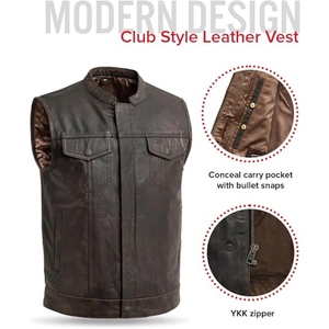 Custom <b>Men's</b> <b>Brown</b> Perforated Genuine Cowhide Leather Motorcycle Vest Stand Collar Biker Club Leather <b>Waistcoat</b> - Product Image 3