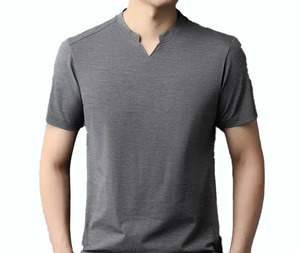 Camiseta de Punto de Manga Corta con Cuello en V para Hombre, Color Naranja, Corte Regular, Estilo Informal, Color Sólido, Teñido Liso, Producción Harry Johnson OEM - Product Image 5