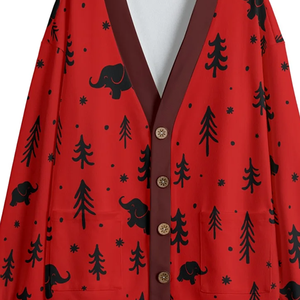 Cárdigan de lana/cachemira tejido en punto Hacci, color rojo y negro, con cuello en V y cierre de botones, acogedor, informal, para invierno. - Product Image 2