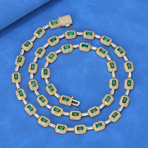 Collar de lujo para hombre, estilo hip hop, con moissanita de corte esmeralda, cadena tipo tenis con halo, estilo iced out, ideal para fiestas, bodas o como regalo. - Product Image 1