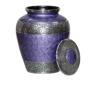 Handcrafted Black Enamel Brass Cremation Urn For Adult Human Ashes Elegant Silver Engraved Floral Banding <b>Memorial</b> Funeral Urn - Product Image 5
