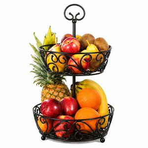 Modern 2 Tier Fruit <b>Basket</b> Gold Metal Wire <b>Vegetable</b> Storage Bowl with Banana Hanger Kitchen Countertop Organizer <b>Stand</b> - Product Image 4