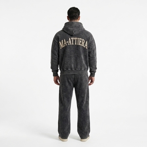 Conjunto de Sudadera con Capucha y Pantalones Jogger para Hombre, Lavado Ácido, Negro, Algodón y Felpa, Estilo Urbano, Talla Grande, OEM, Venta al Por Mayor - Product Image 2