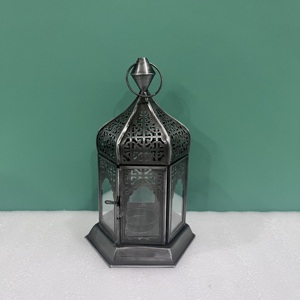 <b>Moroccan</b> Metal Lantern Decorative Glass Candle Holder Ramadan Eid Tabletop Home <b>Decor</b> - Product Image 2