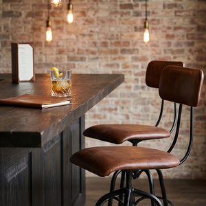 Industrial Vintage Leather <b>Bar</b> <b>Stools</b> Swivel Metal Frame <b>Adjustable</b> High Chair For Restaurant Cafe And Kitchen Island - Product Image 6