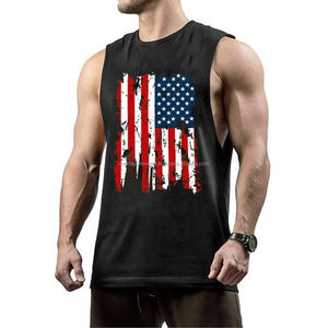 Camisetas sin mangas de gimnasio para hombre, estilo informal cómodo, ropa deportiva personalizada, camisetas sin mangas con estampado de bandera de EE. UU. al por mayor - Product Image 2