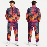 Ensemble de survêtement pour homme, coupe-vent géométrique violet techno, polyester, pantalon de jogging à fermeture éclair intégrale, entraînement sportif, fitness